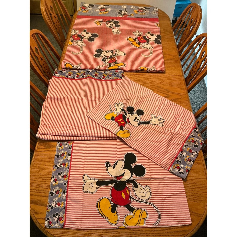 VTG 90's Disney Mickey Mouse blanket fitted&flat Sheet pillowcases dust ruffle